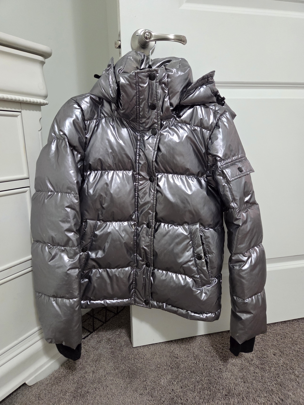S13 Kylie Metallic Hooded Down Puffer Jacket | Space Color